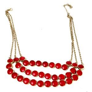 Vintage 3 Tier Red Enamel Necklace 18"